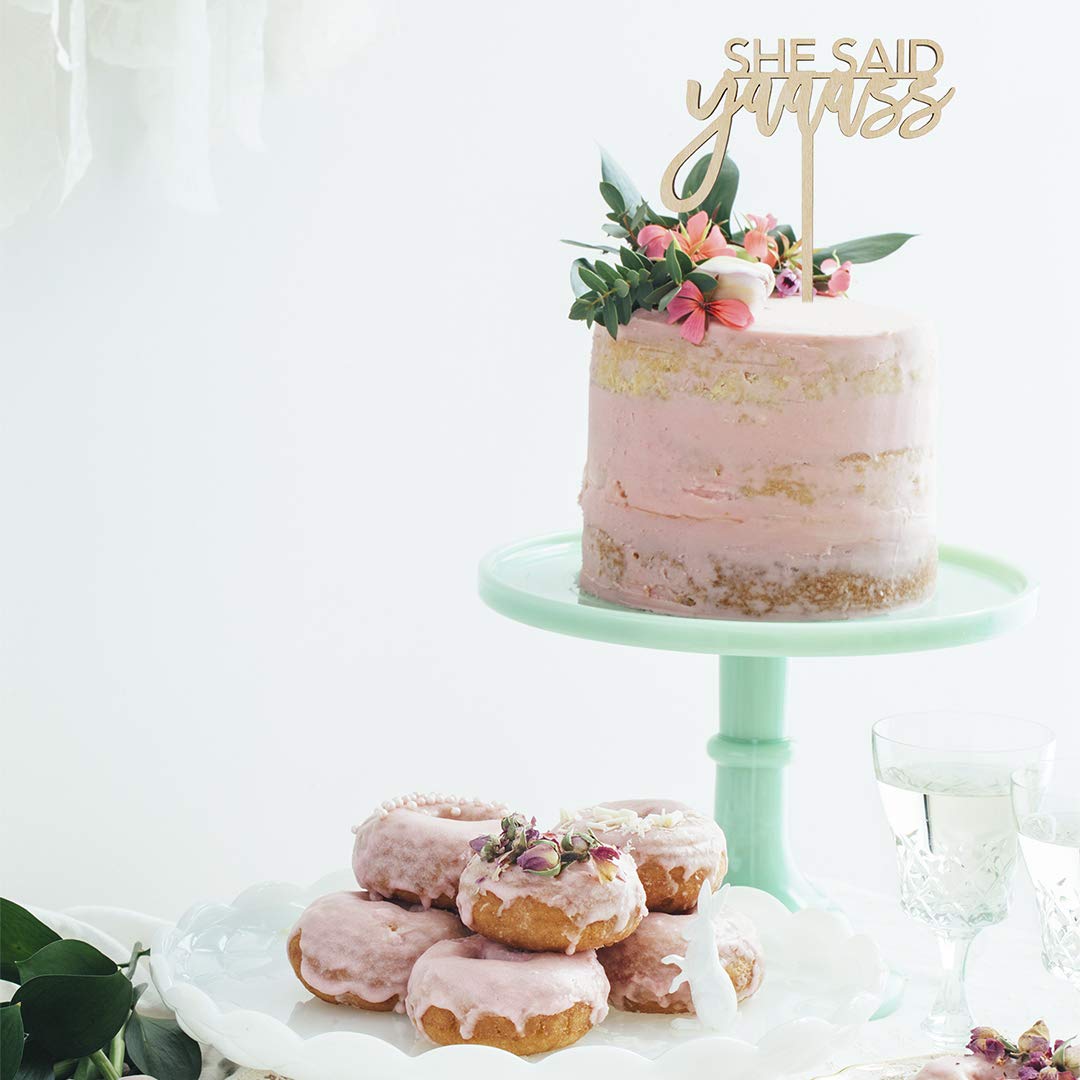 Andaz Press She Said Yaaass Cake Topper, Scripted Laser Cut Wood Cake Topper for Bridal Shower, Bachelorette Party, Calligraphy Rustic Wedding Shower Cake Topper Decorations for Cake