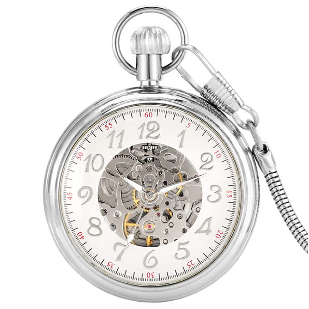 Open Face Arabische Ziffern Zeigen mechanische selbstwindende Taschenuhr Silber/Gold-Skelett-Zifferblatt antike automatische Männer Watch Watch Decoration