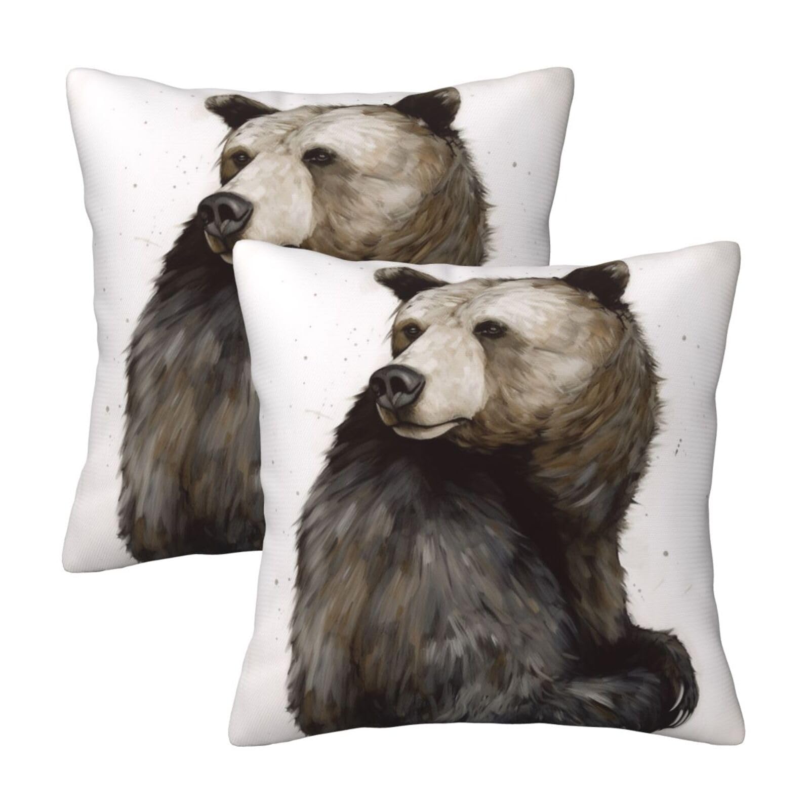 Bear Throw Pillow Cases 2 Pack Square Pillowcases Soft Pillow Protectors for Couch Livingroom Sofa Bed Office Car,40x40 CM