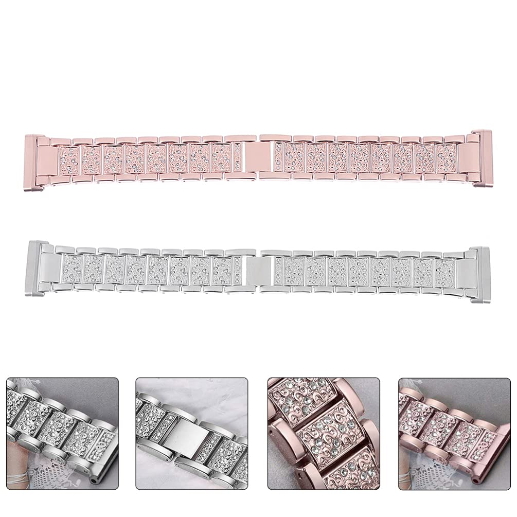 ibasenice Cinturino da Polso con Diamanti per 3, Set da 2 Pezzi in Lega di Zinco Resistente All’usura e Alte Temperature, Cinturini Ricambio Eleganti per Uomo e Donna, Decorativi Rosa