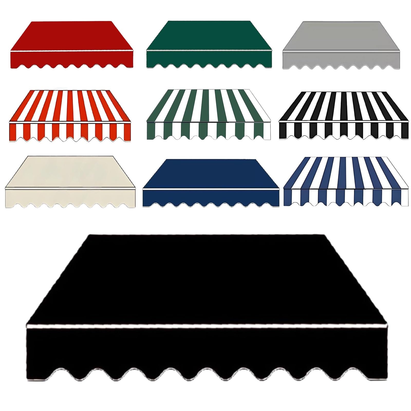 Tela de repuesto para toldo retráctil de 600x300 cm en color negro impermeable para exterior
