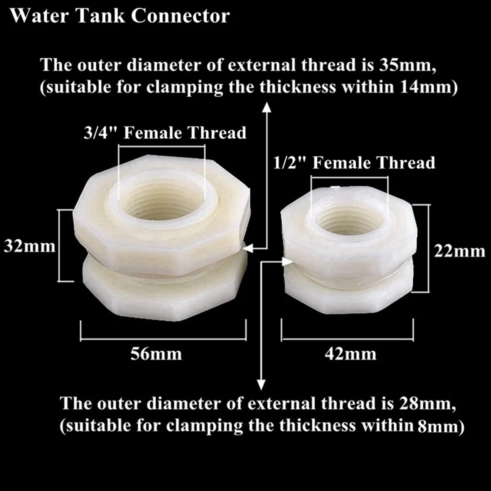 Raccordi per Tubi dell'Acqua, Adattatore for Tubo in PVC Bianco da 1/2" e 3/4" a 8-16 mm for irrigazione da Giardino con Scarico del Serbatoio(3l4 inch 16mm)