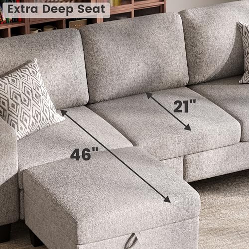 Sectional Sofa and Couches for Living Room, 78'' Brown 3 Seat L-Shaped Couch with Movable Ottoman, Comfy Linen Convertible Sectionals Sofas with Chaise for Apartment, Office, Small Space - Image 6