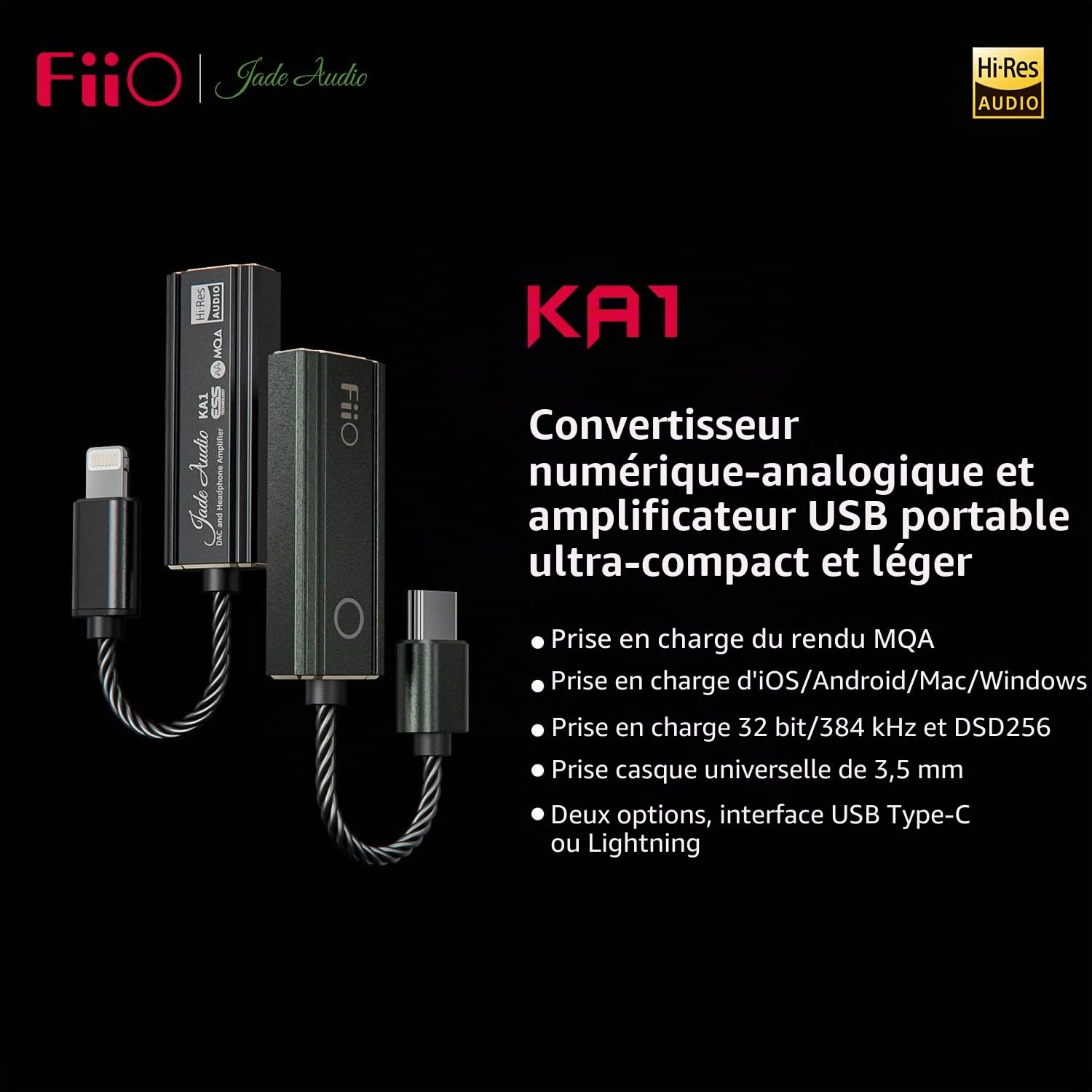 FiiO KA1-TC (USB-C) Noir - DAC et Ampli Casque Portale