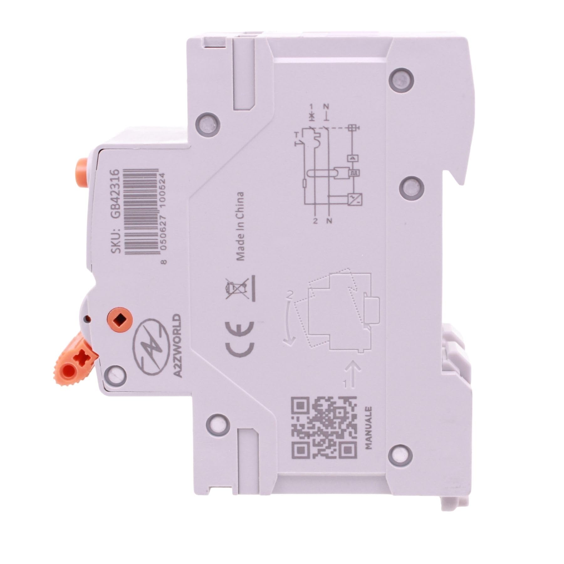 Interruttore Magnetotermico Differenziale Tipo B C16A, RCBO Classe B Curva C 1P+N 6kA 30mA 0.03A, 2 Moduli DIN, Protezione Completo In Uno Dispositivo Compatto