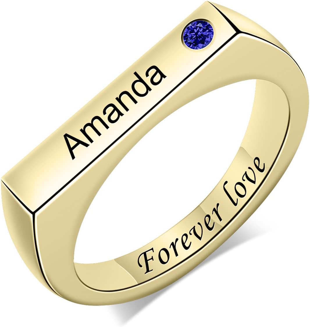 MissNaNa Custom Dad Rings for Men Sterling Silver Personalized Name Engraving Rings Cubic Zirconia Ring Jewelry Gifts for Father's Day Birthday For Husbands Dad Father Men
