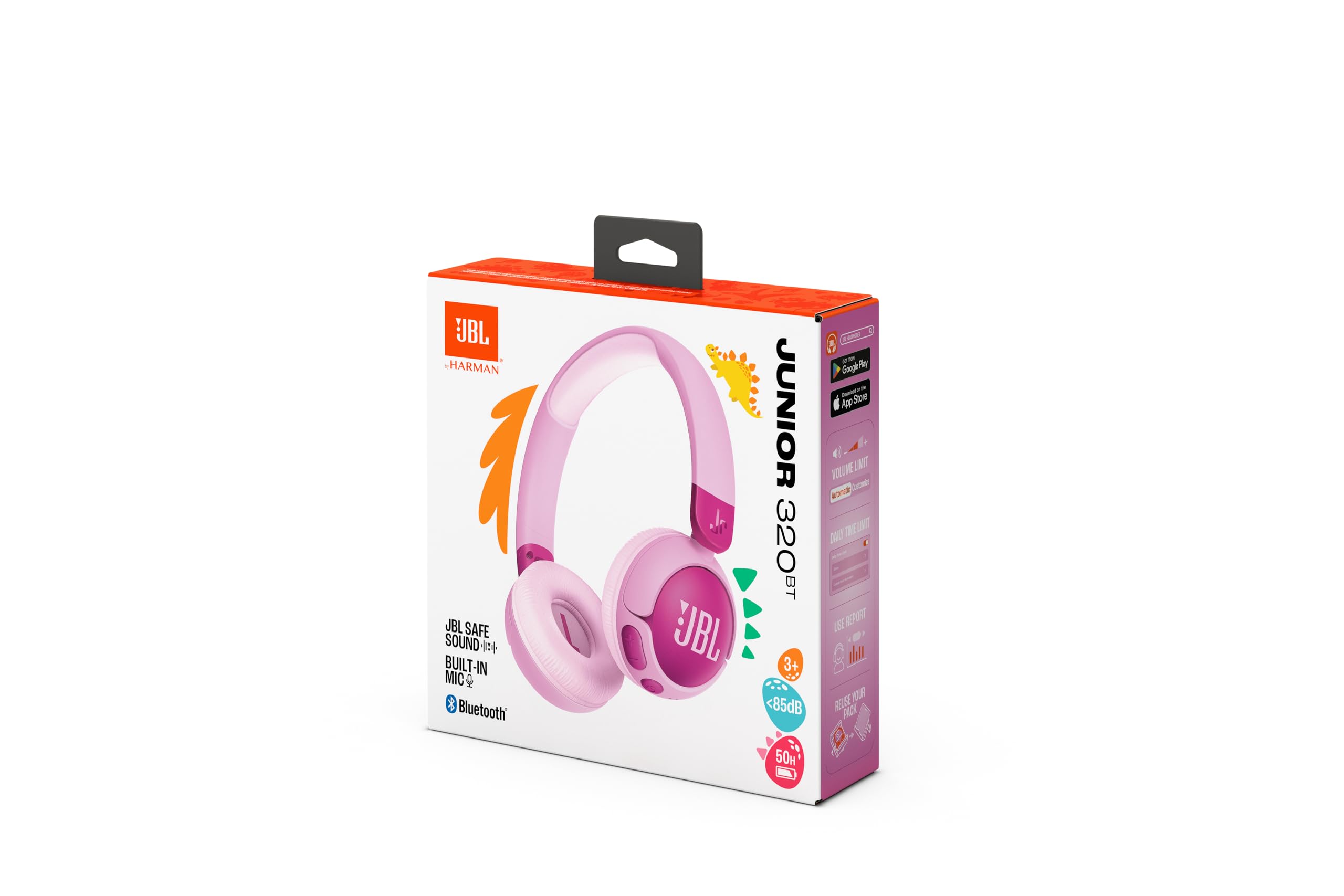 JBL Junior 320 BT Bezprzewodowe Słuchawki Nauszne z Bluetooth dla Dzieci z Wbudowanym Mikrofonem, 50 H Odtwarzania, Ograniczeniem Głośności, Łatwym Sterowaniem i Zestaw naklejek, Fioletowe