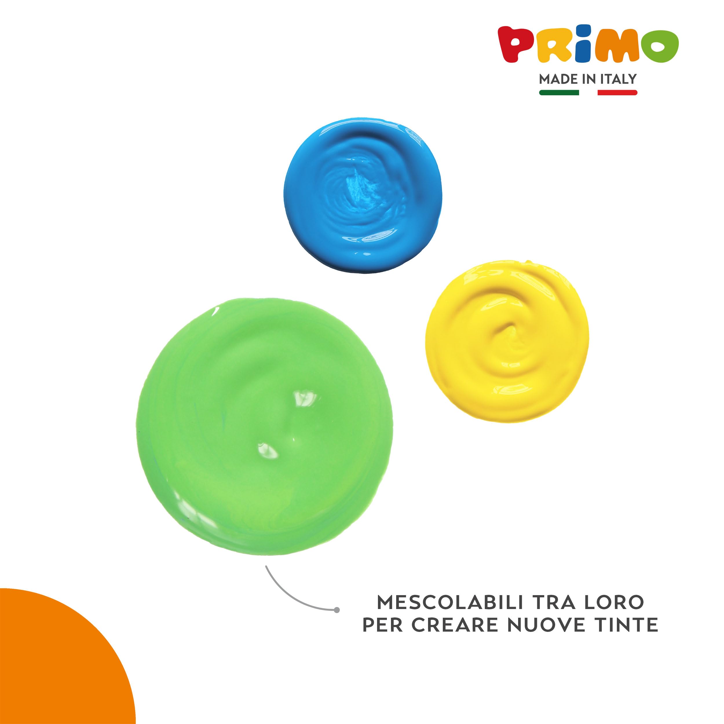 PRIMO - Tempere Lavabili per Bambini, 6 Colori per Bambini +3 Anni da 1L con Dosatore, Colori a Tempera per Dipingere Carta Stoffa Vetro, Pittura, Cartoleria, Lavoretti Creativi e Materiale Scolastico