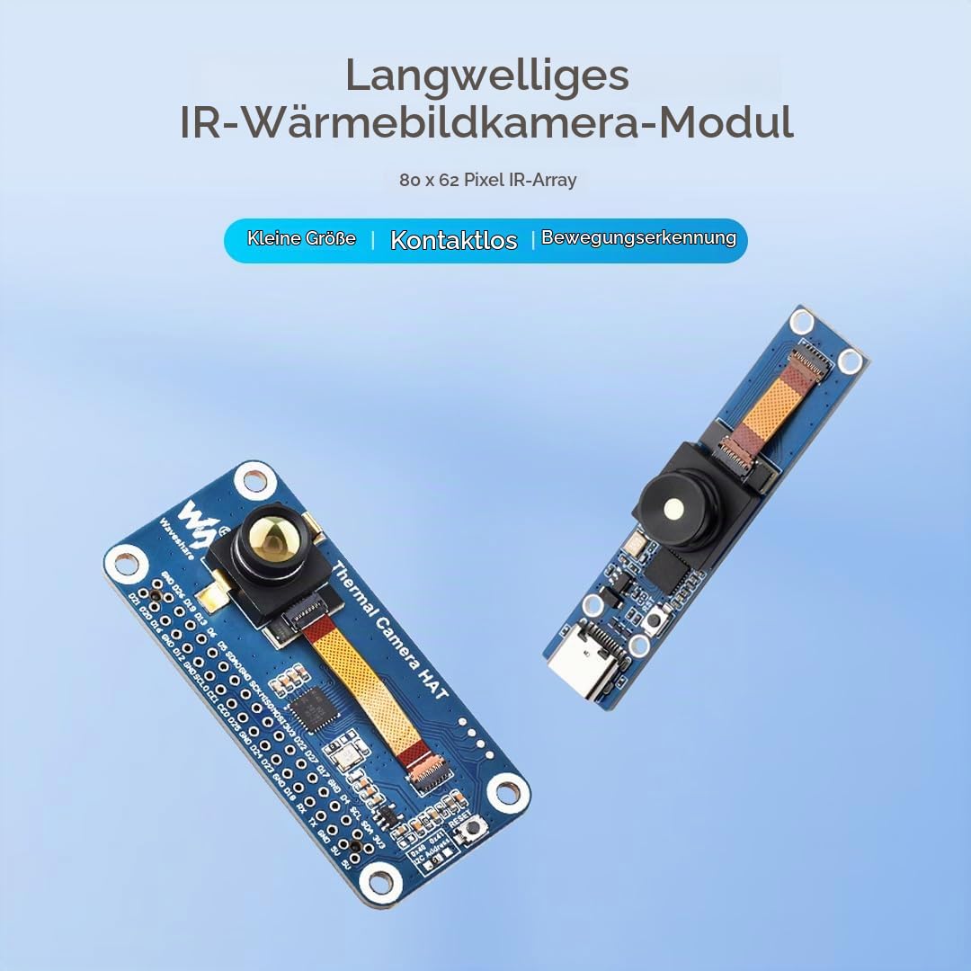 Waveshare Long-Wave IR Thermal Imaging Camera Module for Raspberry Pi IR Camera, Onboard 40PIN GPIO Header, 80x62 Pixel, Wide Angle Version (90° FOV), for IR Thermal Imaging Device, IR Thermometer...