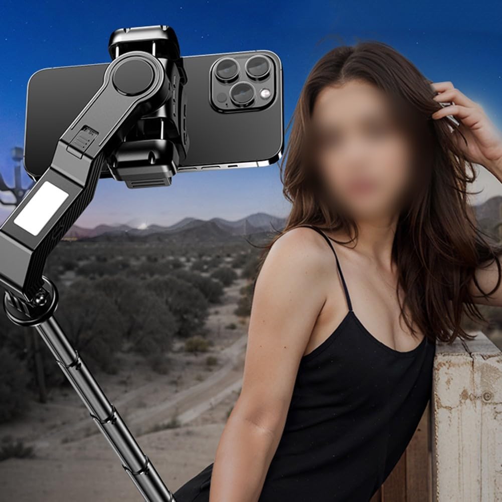 Stabilisateur de cardan pour smartphone - Trépied extensible à 360° avec lumière de remplissage pour selfie - Image intelligente VLOG Sho-oting