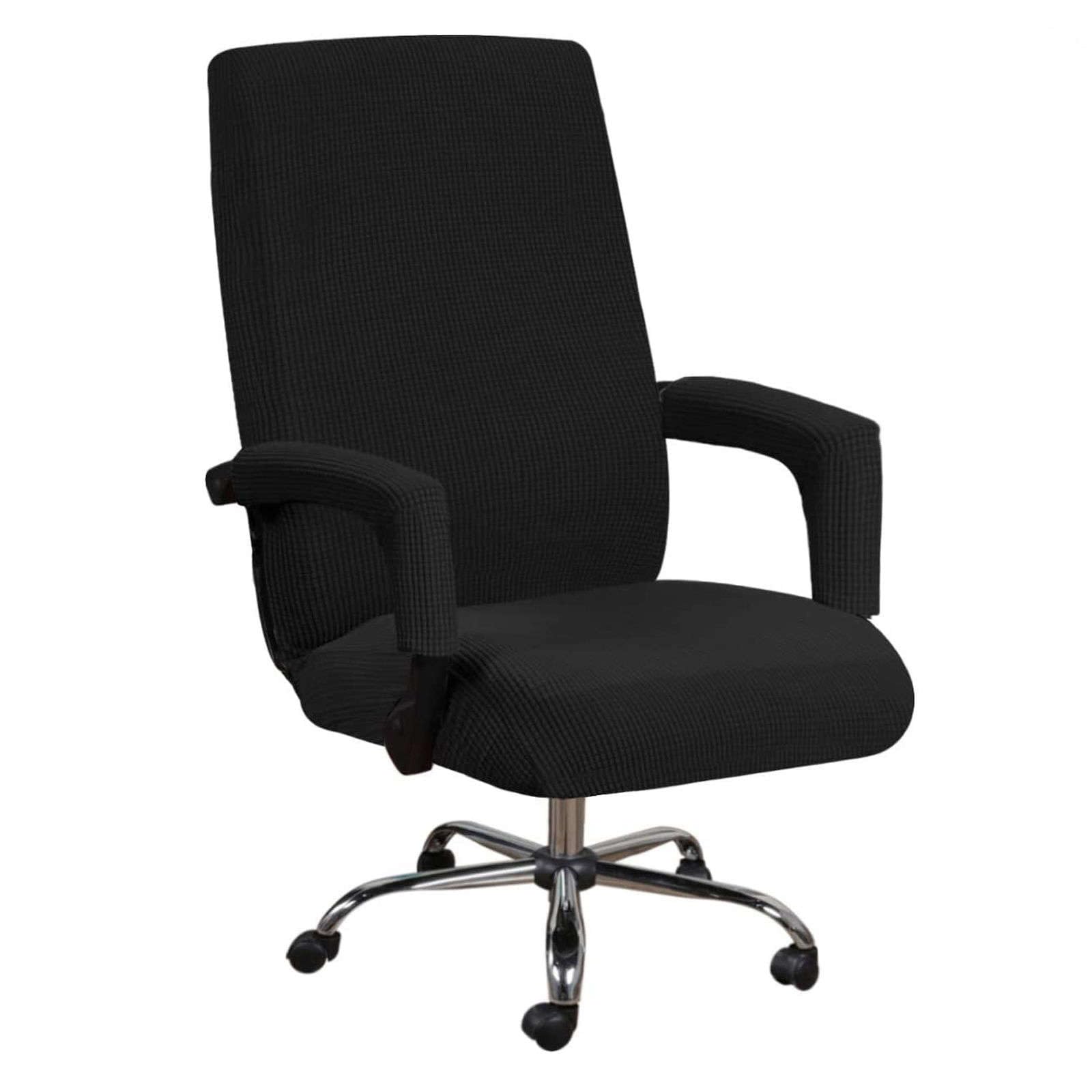 JHLD Spandex Office Chair Covers, Stretch Computer Office Chair Covers Jacquard Rotating Chair Slipcovers With Zippers Removable Washable For Computer Chair-black-Large