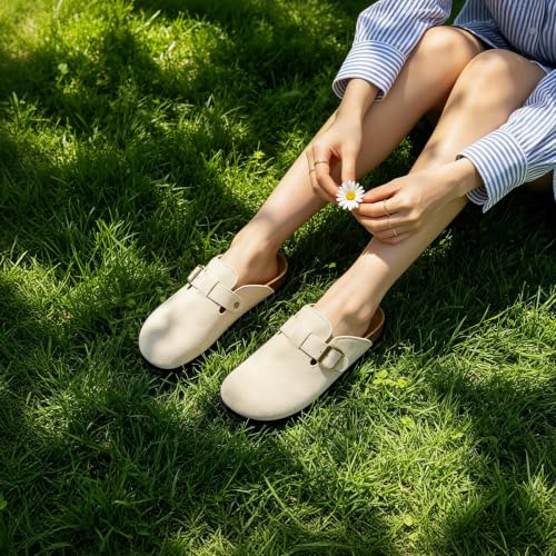 Sweechee Women's Clogs, Cork Footbed Arch Support Slip-On Mules Taupe 5.5-6 - image 2