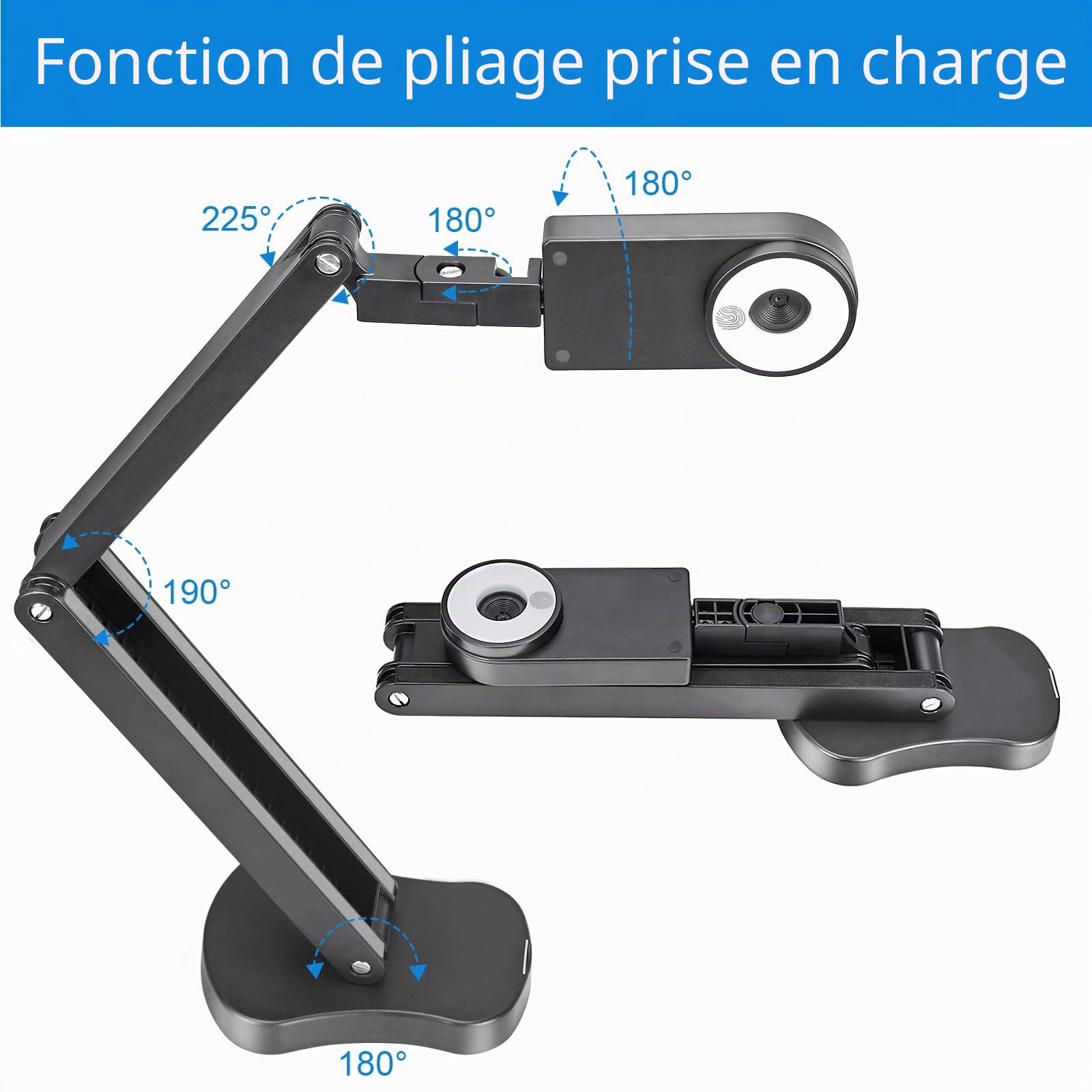 Visualiseur de Salle de Classe, caméra de Documents USB pour enseigner 4K avec lumière LED à 3 Niveaux, Fonction d'inversion d'image, Pliage, Double Microphones pour Mac OS, Windows,