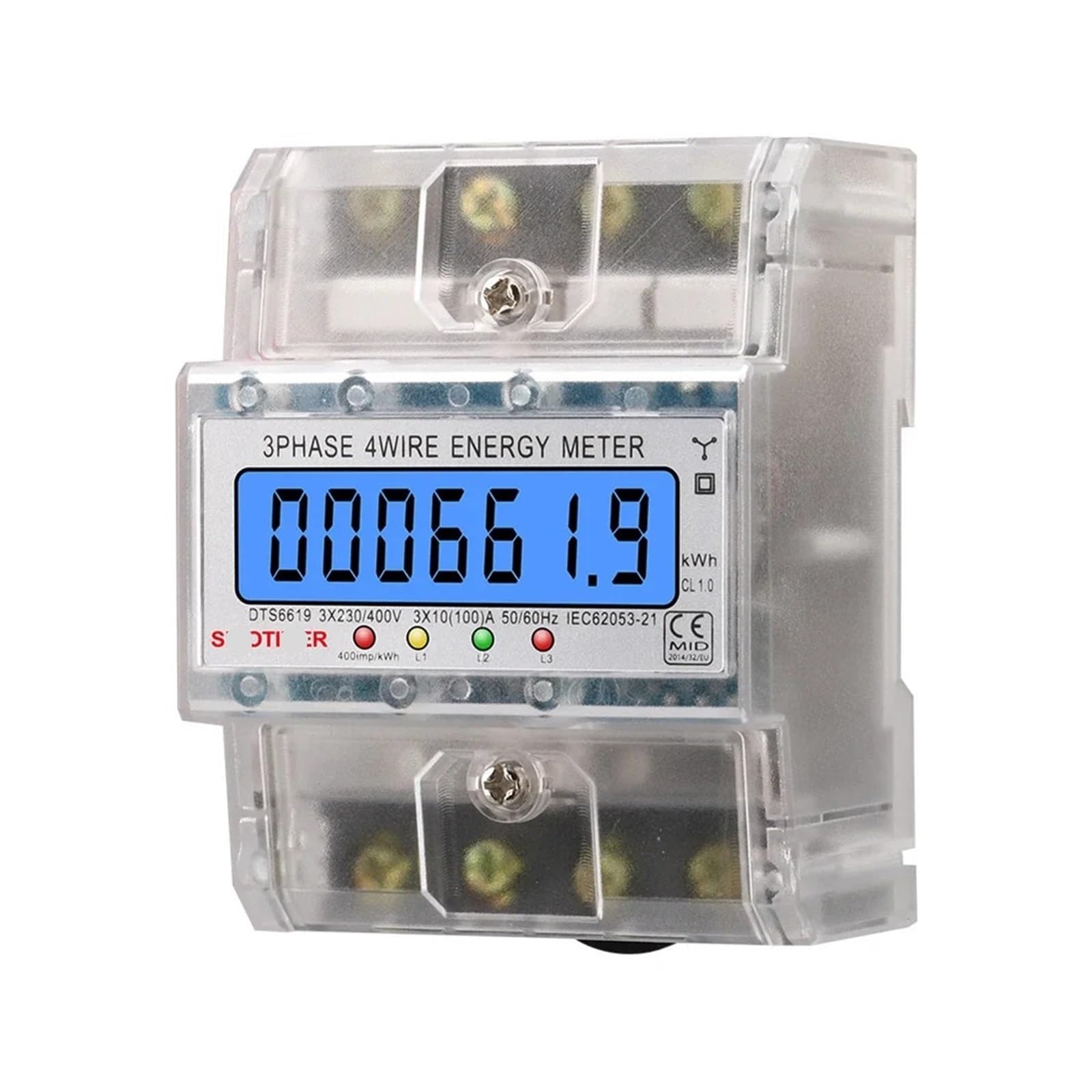 3-fazowy licznik energii elektrycznej, 4-przewodowy, szyna Din, licznik zużycia energii elektrycznej, 50/60 Hz, monitor zużycia energii, 100A AC 3x230/400V (bez podświetlenia)