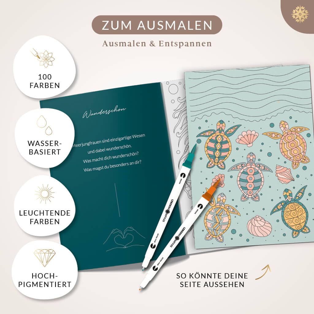 LEBENSKOMPASS Brush Pen Set Ocean - 6 Blautöne Für Handlettering & Bullet Journal