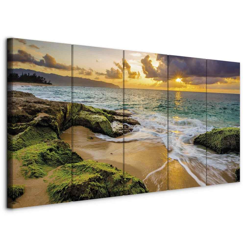Quadro Multipannello Spiaggia 150x75 Cm | Set 5 Tele Stampe Su Tela | Decorazione Mare Moderna Per Parete - Foto 9