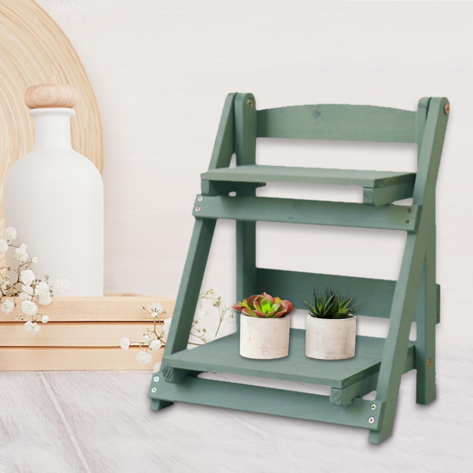 Support pliable en bois naturel pour – Étagère échelle à 2 niveaux –