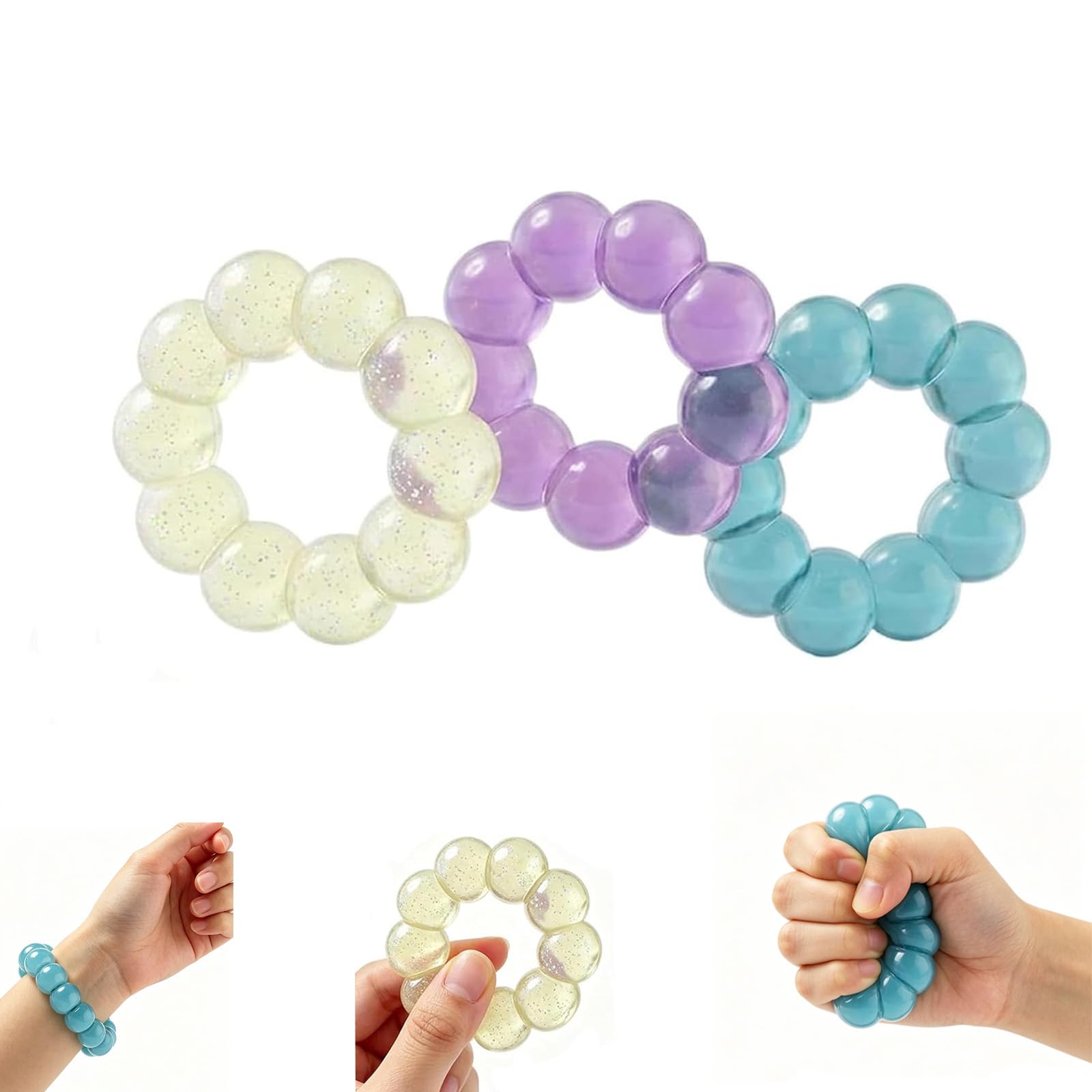 piercing 3PCS Taba Squishy, Squishies, Sensory Toy for Mood Adjustment and Focus Support, Blue Purple Transparent Crystal Bracelet Fidget Set of 3-image-11