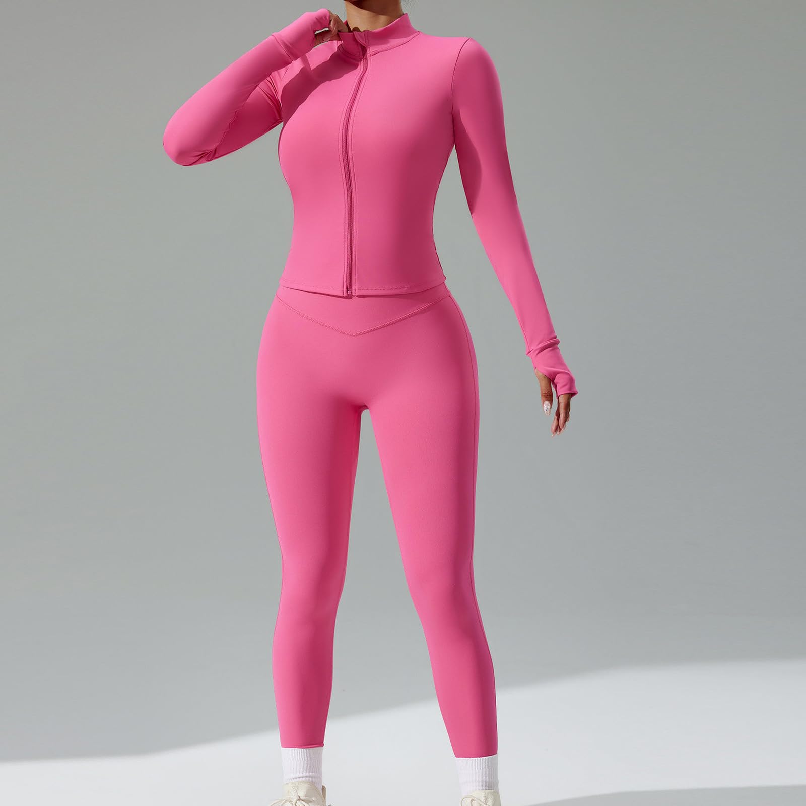 Damen Traingsanzug Sport Sets T-Shirt Damen Gym Top Sport Oberteil + Push Up Leggings Set Nahtloses Trainingsanzug Yoga Outfit Elastische Blickdicht Bauchweg Jogginganzug Bequeme Freizeitanzug