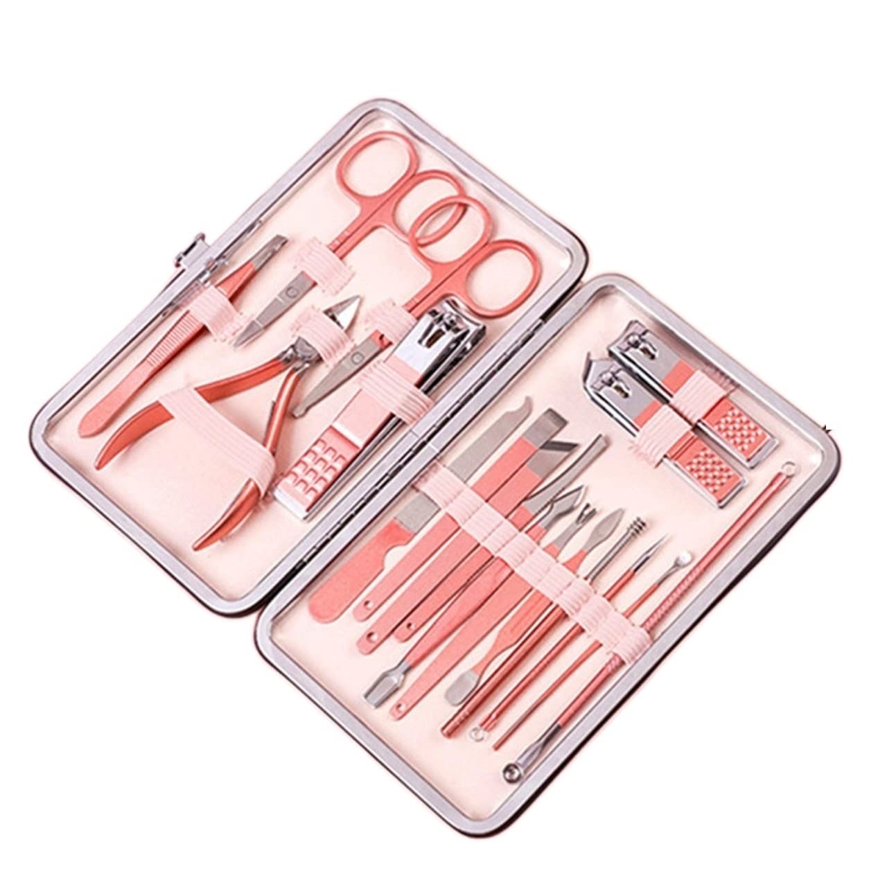 Juego de tijeras de pedicura profesional para cutículas, pinzas de gancho de águila para manicura (color: rosa, 18 piezas)