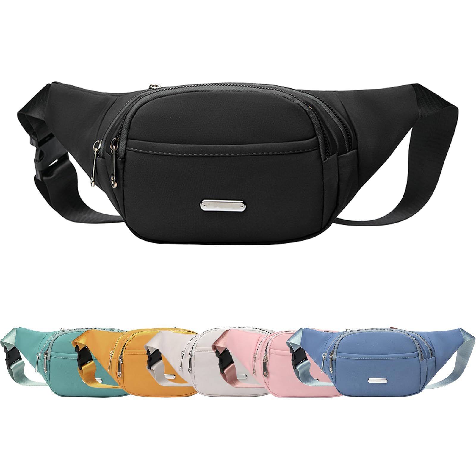 Mayoii Bumbags for Ladies, Fanny Pack for Women Men with Adjustable Belt, 2-Zipper Pockets, Large Capacity, Lightweight Waist Bag Suitable for Daily Use (D-Black) — image 1