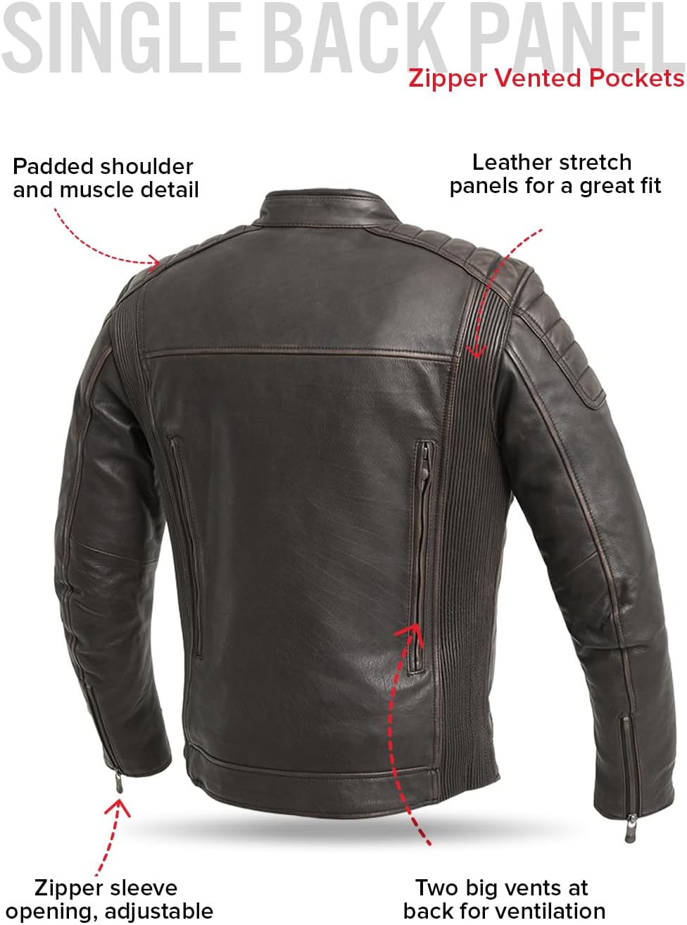 First Mfg Co - Crusader - Men's Motorcycle Biker Riding Brown Beige Leather Jacket Action Back Armor Pockets Vented - Image 6