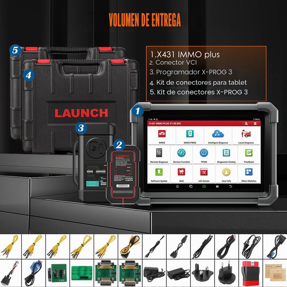 Launch X431 IMMO Plus OBD2 Diagnosis Profesional de Programador Llave Coche, Bidireccional Diagnóstico de Todo Systema con X431 PROG3, 39+ Reset Función, CANFD & DOIP, 2 Años Actualizaciones