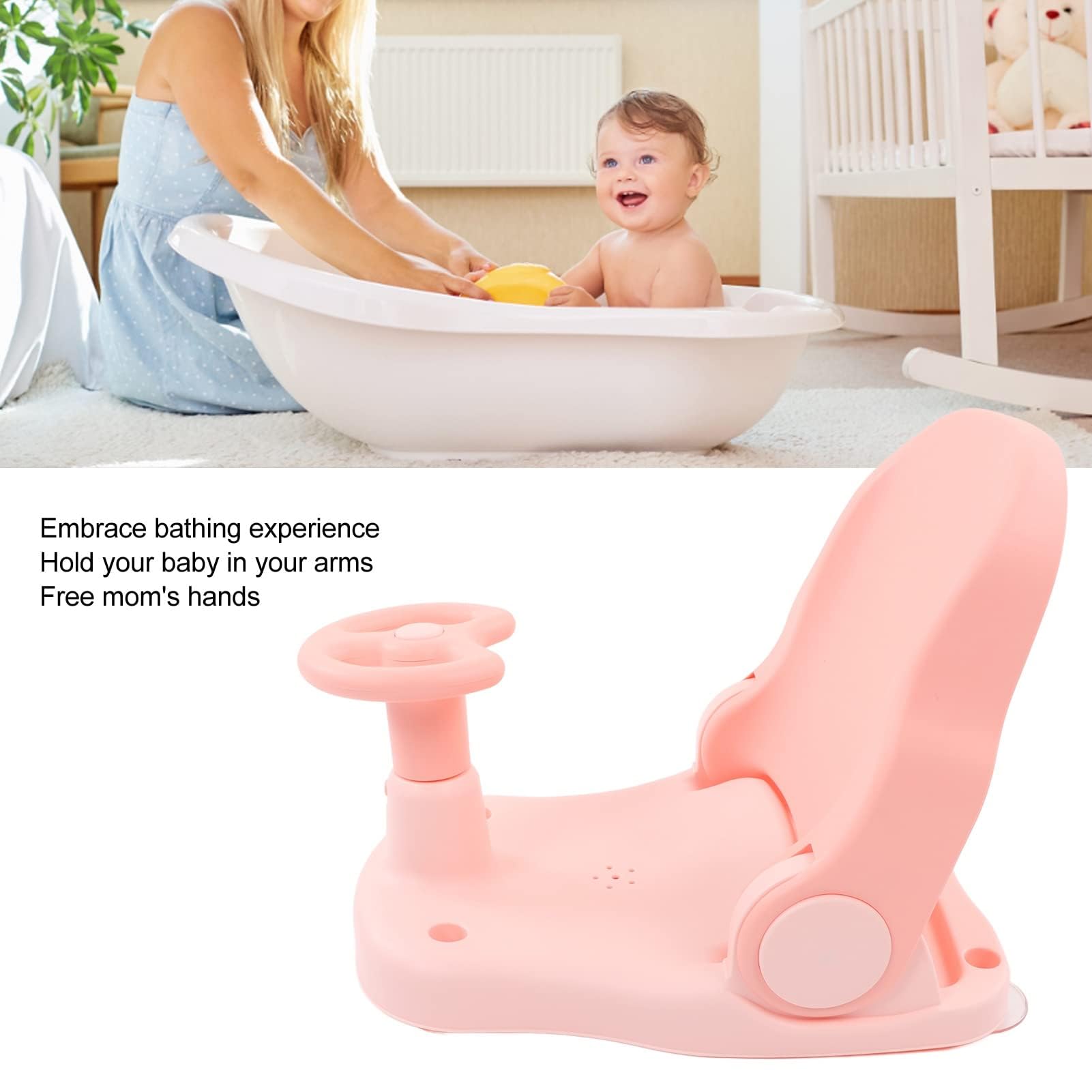 Asiento de Baño para bebé, Silla de Ducha Ajustable para Bañera de bebé para Niños Pequeños con Asiento Estable (Rosa)