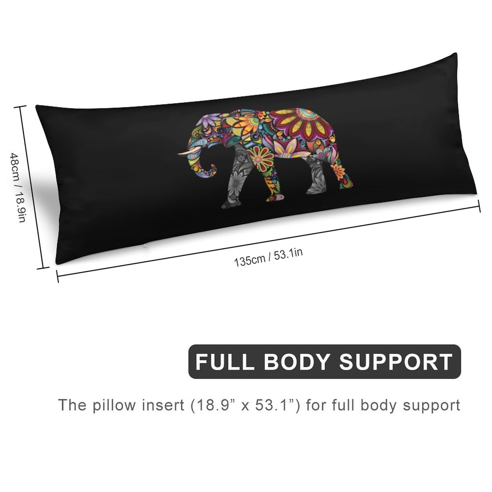 Floral Elephant Body Pillow Cover Lightweight Long Pillow Case for Cushion Sofa Living Room Bed 20