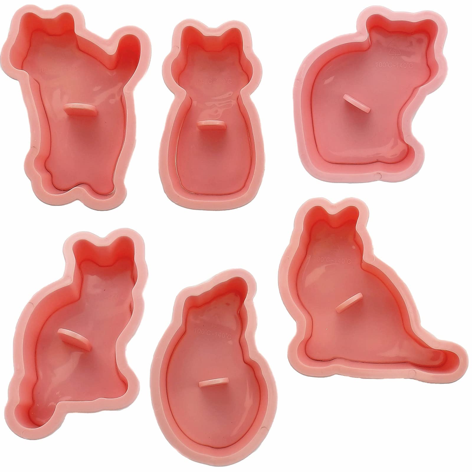 Juego de cortadores de galletas con sello de gato 3D, 6 cortadores de galletas de estampado de gatos, plástico de grado alimenticio, estampado directo, juego de sellos de fondant, juego de cortadores