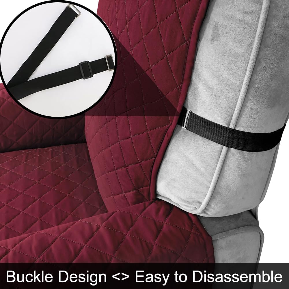 Recliner Chair Cover Pad, Waterproof Recliner Chair Covers with 6 Side Pockets, Washable Sofa Slipcovers Sofa Protectors with Adjustable Elastic Straps, Armchair Sofa Cushion,Burgundy,L
