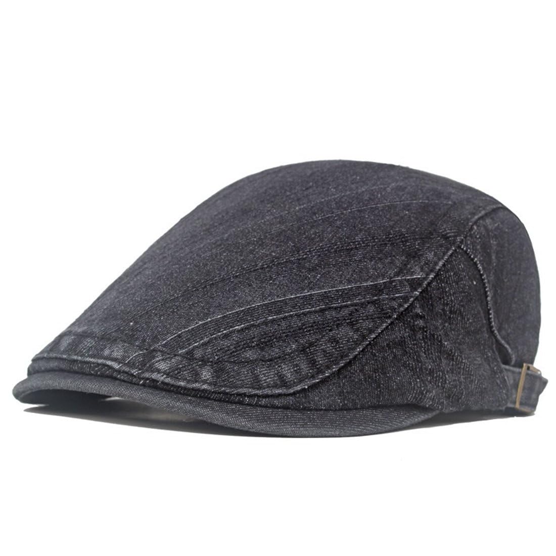 JNKET Men Women Denim Newsboy Cap Ivy Gatsby Cabbie Driving Hat Washed Flat Cap (US, Alpha, One Size, Medium, Black)