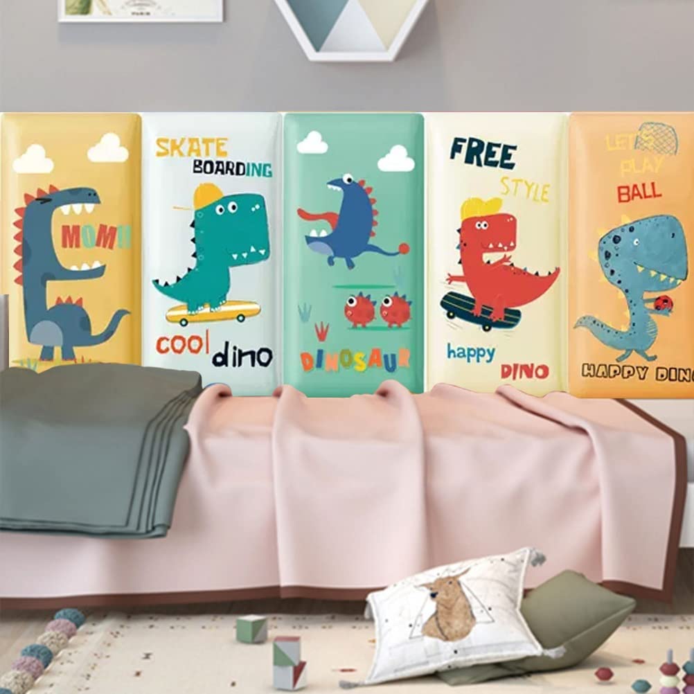 3D Anti-Collision Wall Stickers Dziecięce antykolizyjne skórzane naklejki ścienne, kreskówka dinozaur o tematyce DIY dekoracyjna poduszka ścienna, ochrona bezpieczeństwa miękki panel ścienny