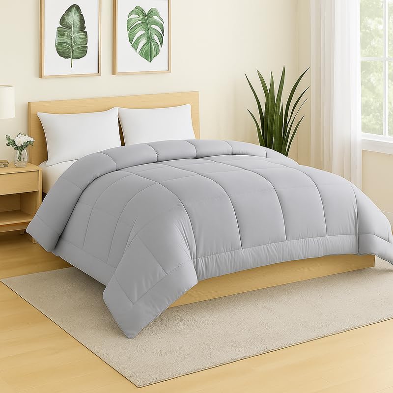 Mahaveer Cotton Warm Comforter Winter 1 Piece Only | AC Comforter Microfiber 90X100 Inch Double - 300 GSM Light Grey Col