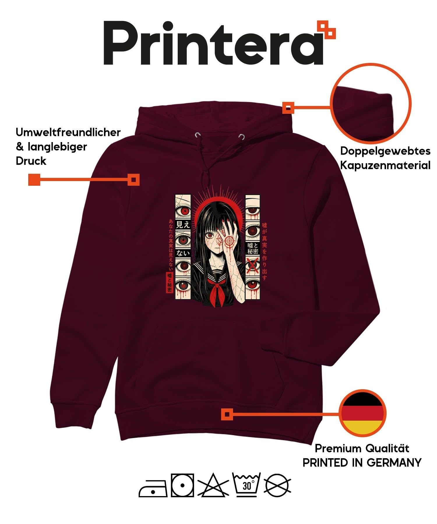 Anime Horror Manga dziewczęca Japonia Y2K bluza z kapturem | Otaku Seifuku Psychologiczny Emo Grunge Nippon Prezent Creepy Straszny Streetwear Harajuku Tokyo
