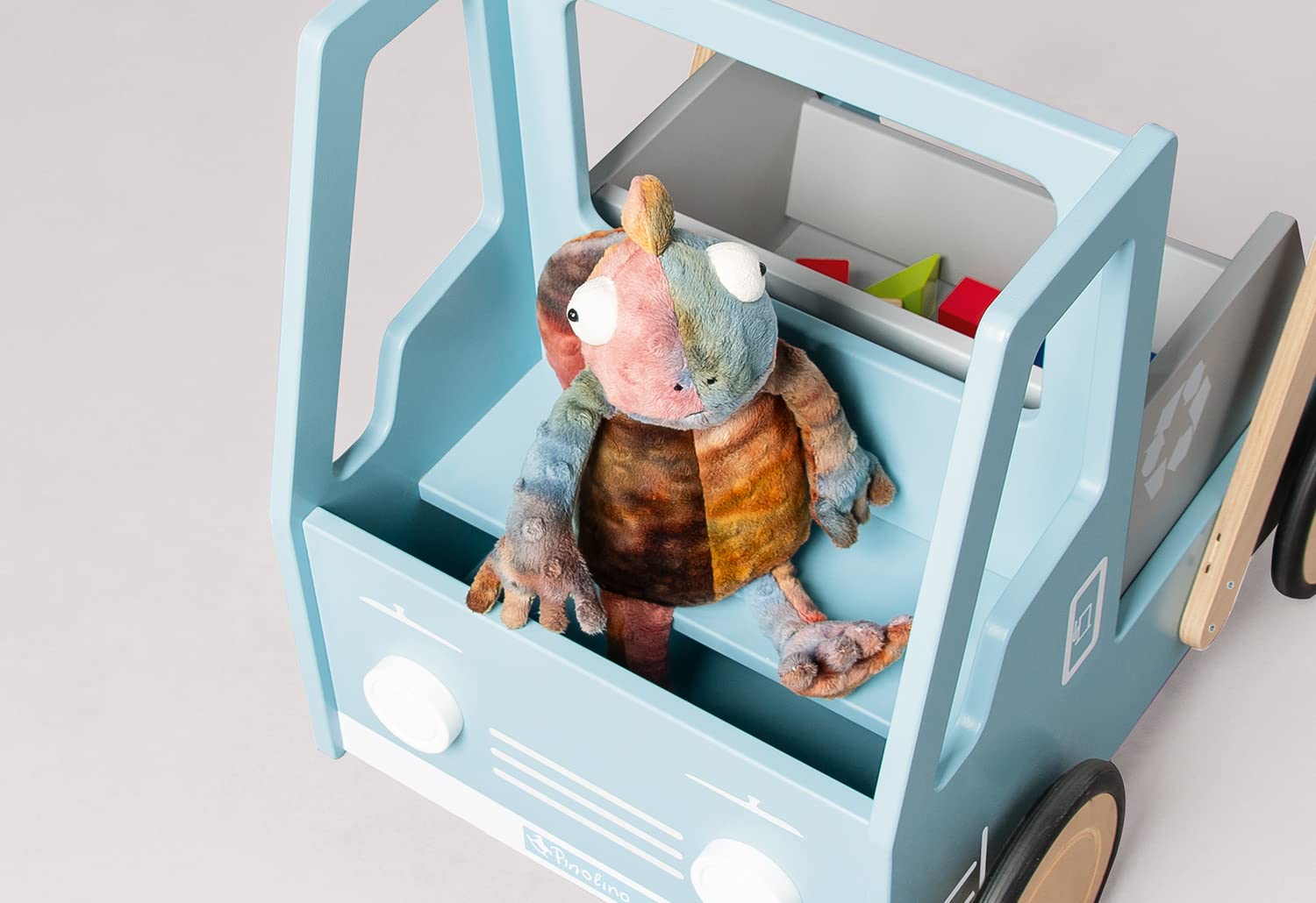 PINOLINO Lauflernwagen Kipplaster Fred, Kinder Lauflernhilfe mit Bremssystem, gummierte Holzräder, blau lackiert
