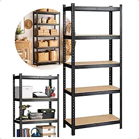 Estante Aço 5 Prateleiras Mdf Até 375kg 180cm X 60cm X 30cm: Escritório, Prateleira para Livros e Estante Organizadora Multiuso para Cozinha, Sala, Sapateira