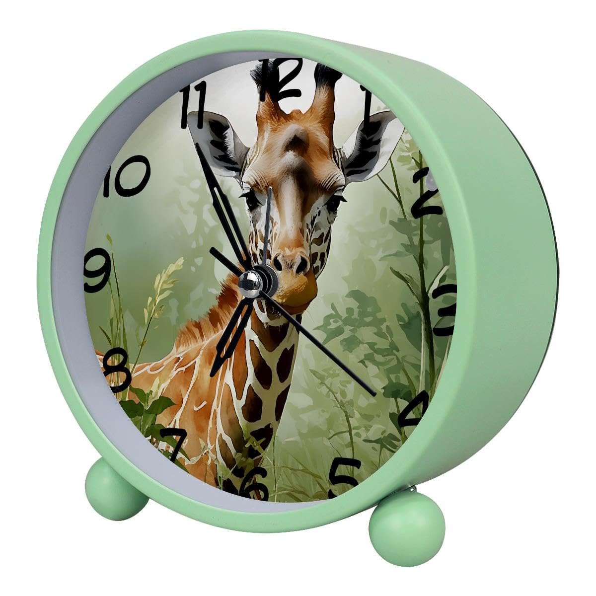 Luoweisi Analog Alarm Clock Giraffe, Silent Non-Ticking with Night Light, Battery Operated, Round Desk Alarm Clock for Office, Bedroom, Elderly, Adults, Children, Student Gifts