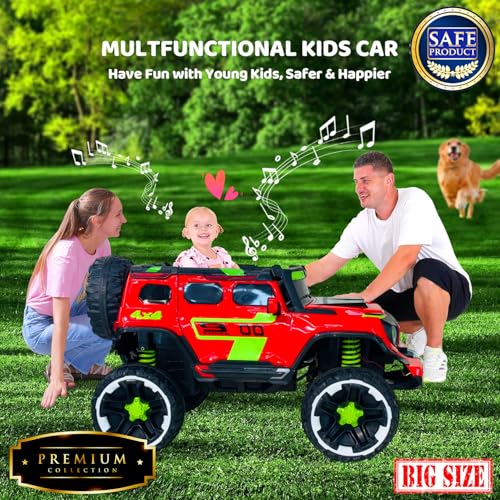 Image of Driving EV Cars for 1, 2, 3, 4, 5, 6 Years | Remote + Steering + Mobile App Control | Kids Jeeps (Big Size Jeep [2-10 Years], Bright Red)