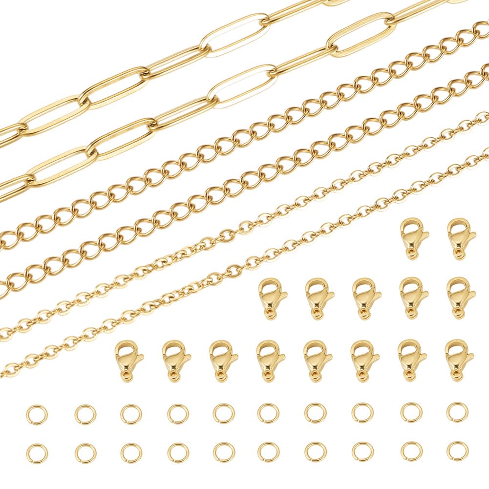 Boutigem 3 rotoli da 12 m di catena in acciaio inox dorato, kit per la creazione di braccialetti e collane, catena a maglia barbazzale ovale in metallo, per la creazione di gioielli fai da te
