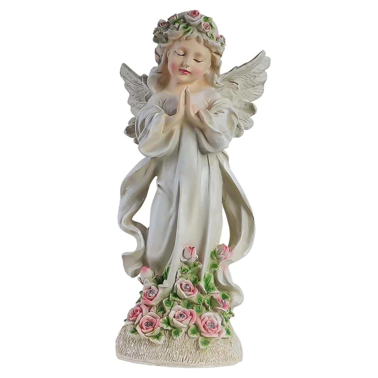 Scultura da Giardino di Angelo in Resina Solare Decorazione da Giardino Luci Solari Statuetta di Angelo Luminosa per Esterno Ornamento Artigianale per Cortili e Prati
