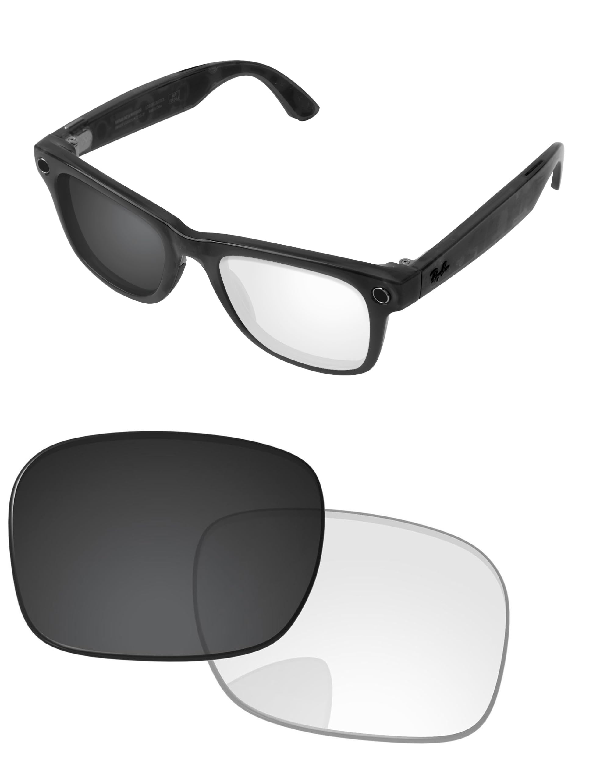 Replacement Lenses for Ray-Ban Meta Wayfarer RW4006 &amp; RW4012 50mm AI Glasses - Photochromic, Anti Blue Light Lens