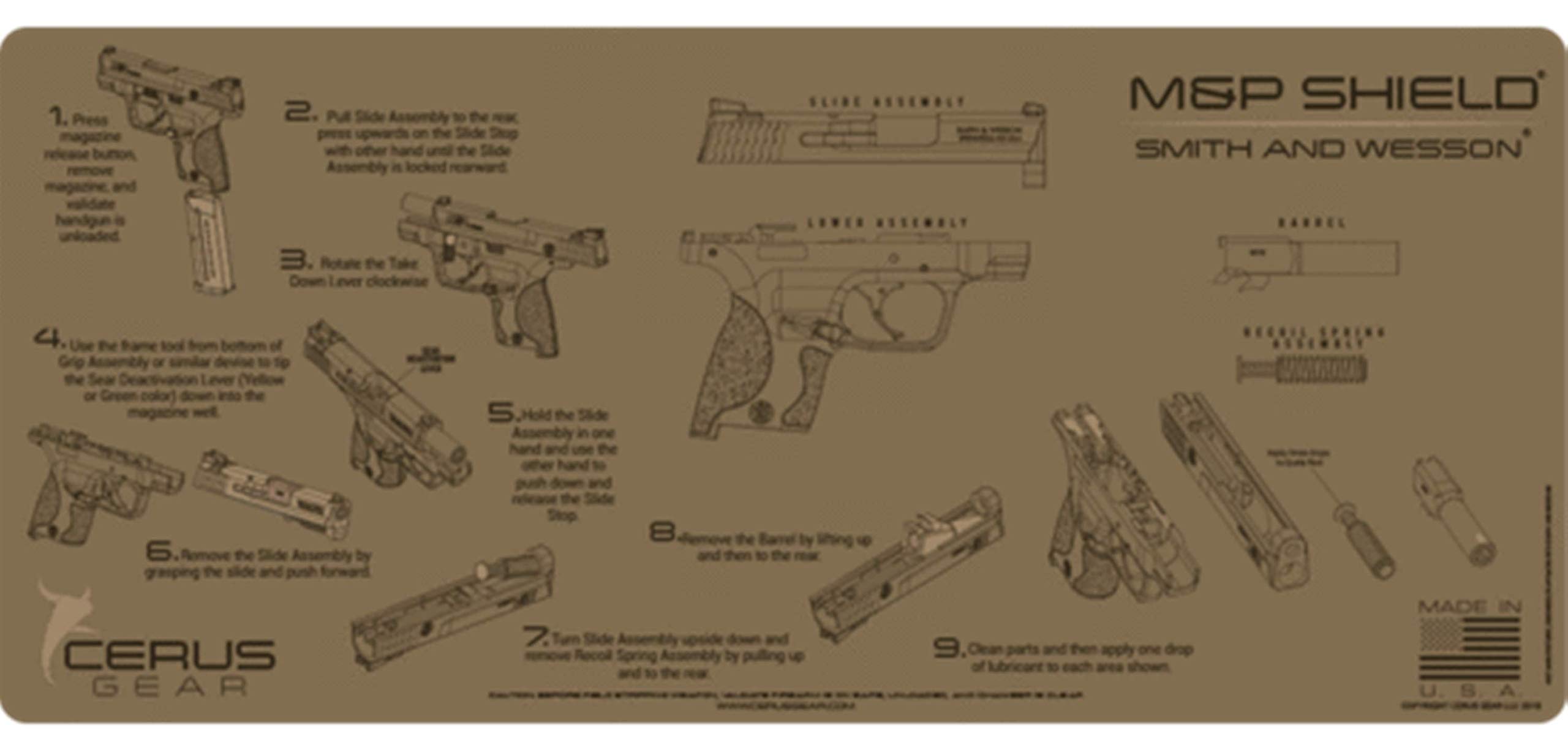 EDOG Shield Gun Cleaning Mat - Instructional Step by Step Takedown Diagram Compatible with Smith & Wesson M&P Shield 3 mm Padding Protects Firearm Magazines Bench Table Surfaces Oil Solvent Resistant