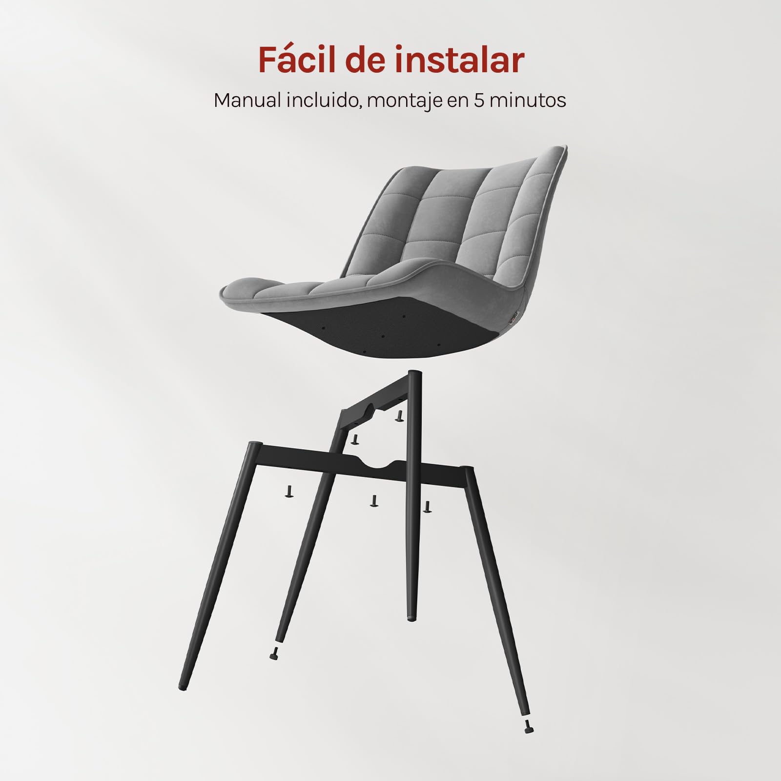 WOLTU Juego de 2 Sillas Comedor Cocina, Terciopelo Patas Metálicas, Carga 150kg, Asiento Antideslizante Cómodo, Uso Hogar Comedor Salón Dormitorio,Gris Claro