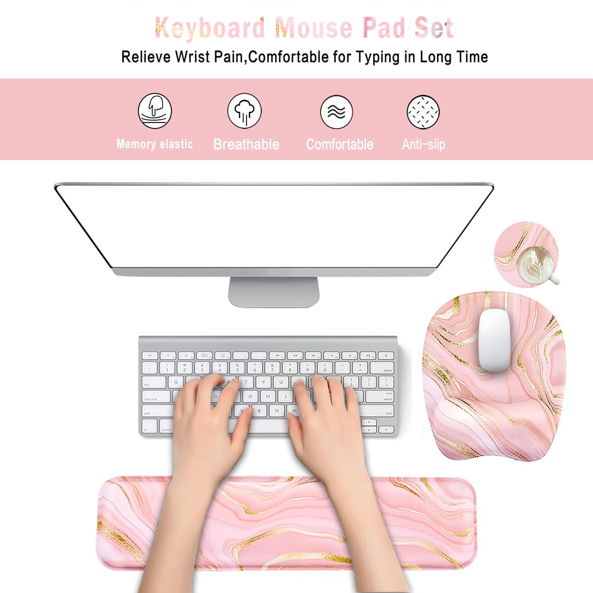 Tastatur-Handgelenkauflage, Mauspad, Handgelenkstütze für Computer-Desktop/Laptop/Notebook, Memory-Schaum-Tastatur-Pad, ergonomische Handauflage, Handgelenkkissen für Heimbüro, Gaming, Pink Fluid