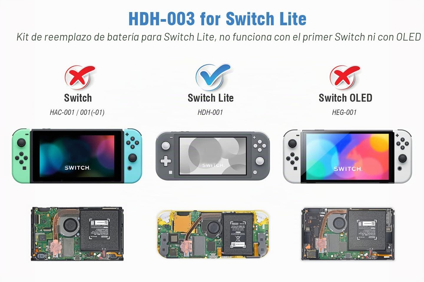 ElecGear 1x Batería de Repuesto para Consola Switch Lite, HDH-003 Batería de Iones de Litio Recargable para Nintendo Switch Lite HDH-001, 3.8V 3570mAh 13.6Wh con Kit de Herramientas de Reparación