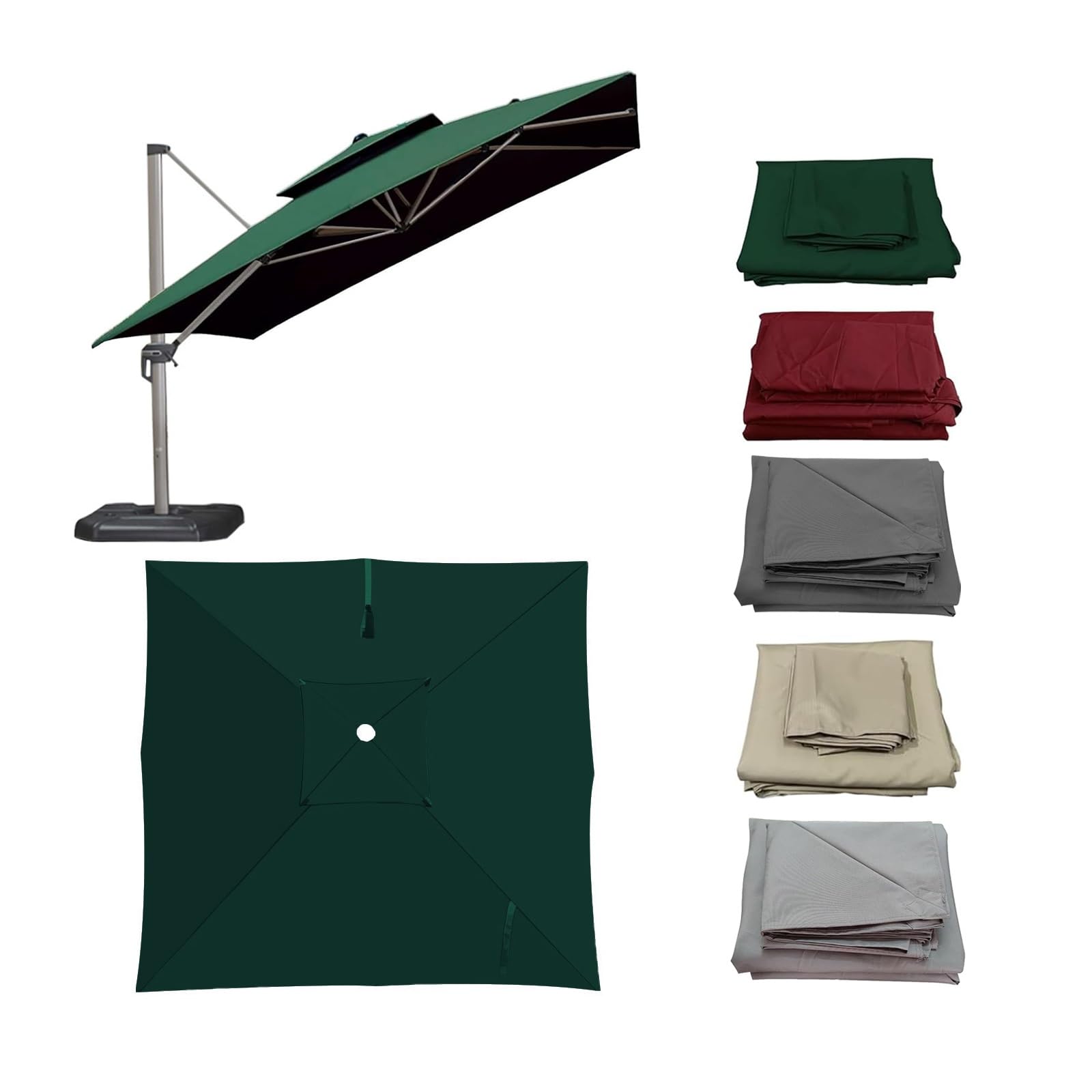 ESOYAWE Large Outdoor Umbrella Replacement Canopy Cover For Patio Parasols Square 3x3m 2.5x2.5m 8 Ribs, Sun Shade Waterproof Thick Sun Umbrella Cloth For Yard Garden Pool Lawn Beach(Dark-Green,3x3m)