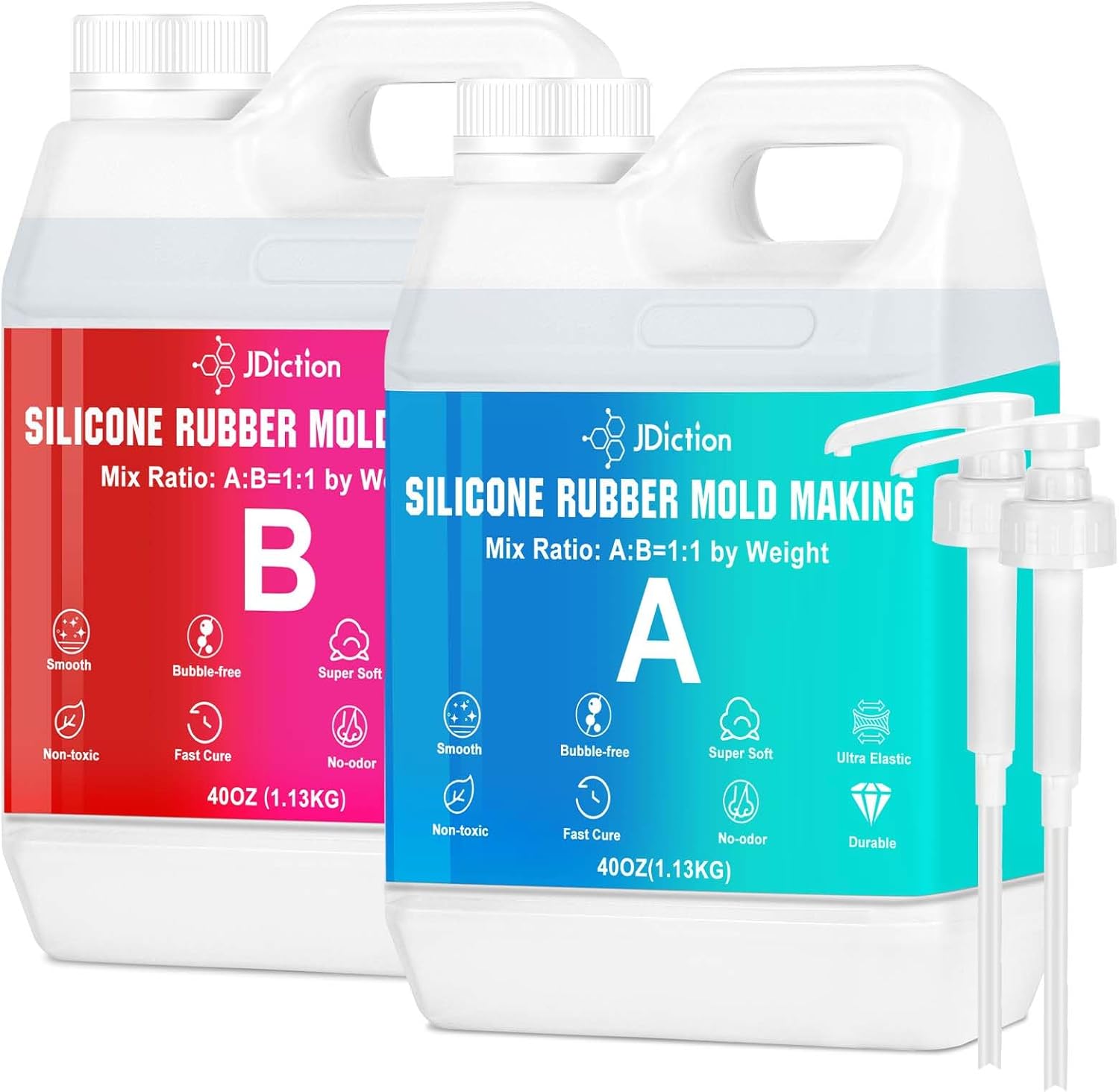 JDiction Kit de fabricación de moldes de silicona, silicona líquida súper elástica de 5 libras (80 onzas) para hacer moldes, curado rápido, goma de