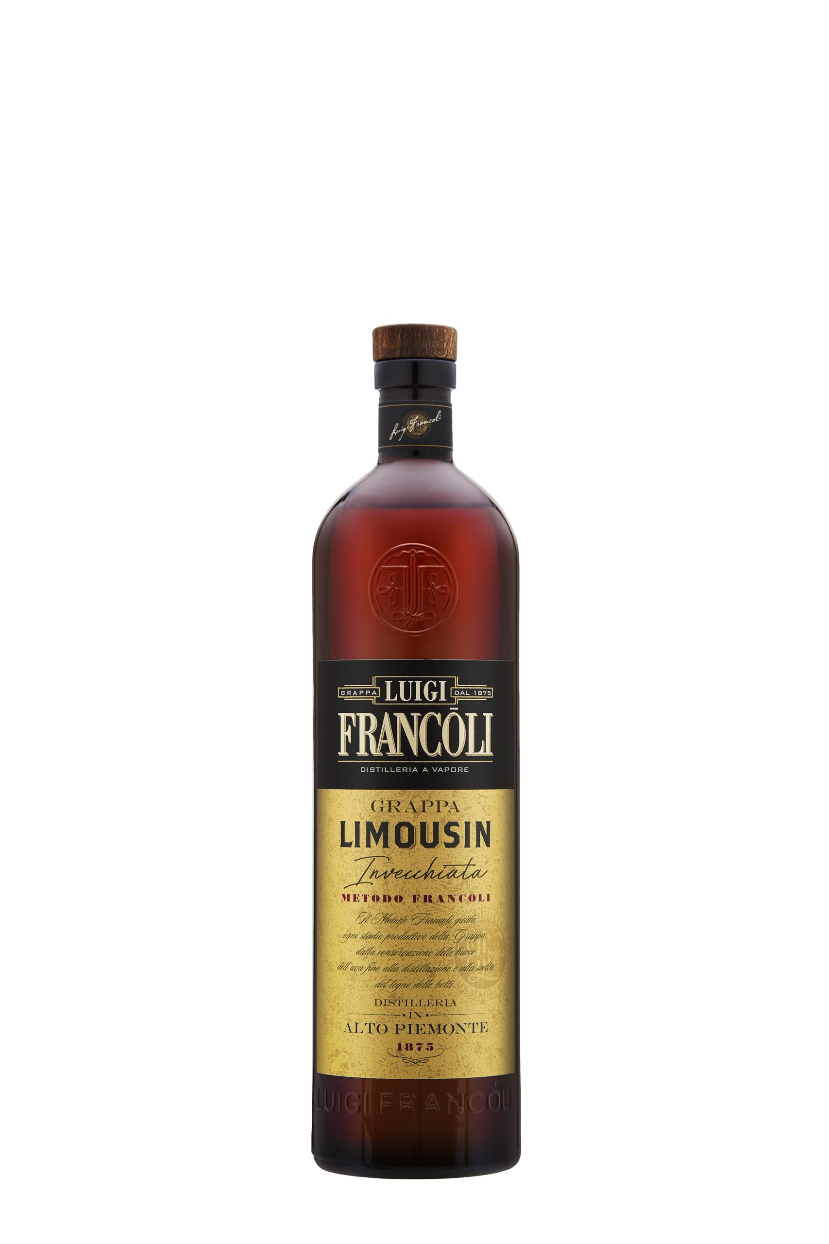 Luigi Francoli - Grappa Limousin 700ml - Grappa da Vitigni Piemontesi Distillazione Ecosostenibile Vinacce Nebbiolo, Dolcetto e Moscato - 42.5% vol.