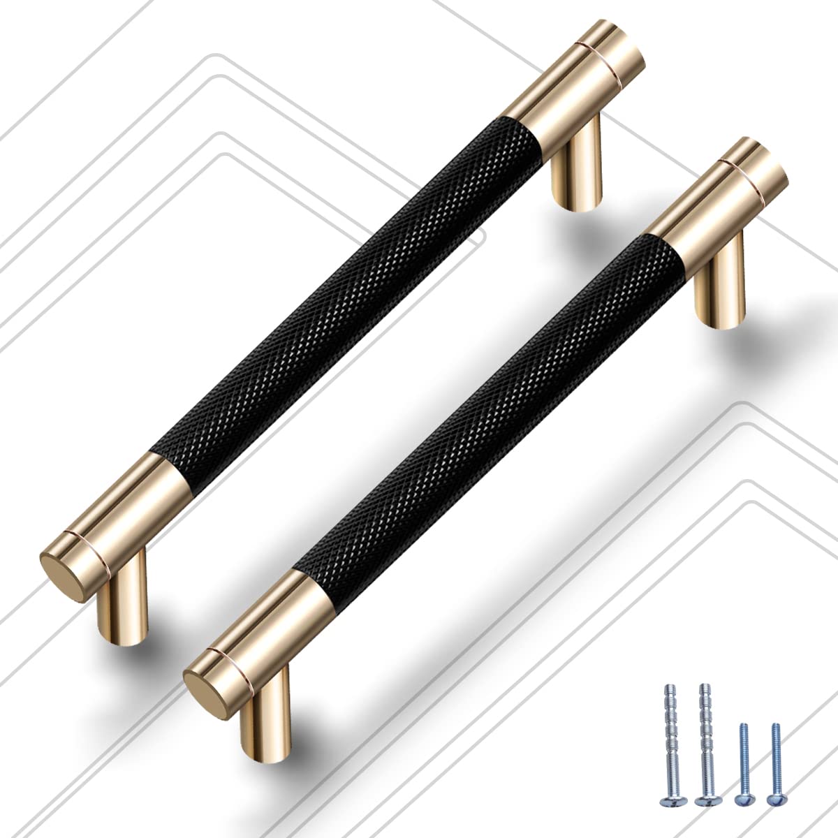 Photo 1 of Guoharda 12 Pack 3 3/4 Inch 96 mm Knurled Cabinet Handles Cabinet Pulls Aluminum Handles Pulls Gold and Black Oxidation Finish with Diamond Pattern 5" Length (3.75" Hole Center)